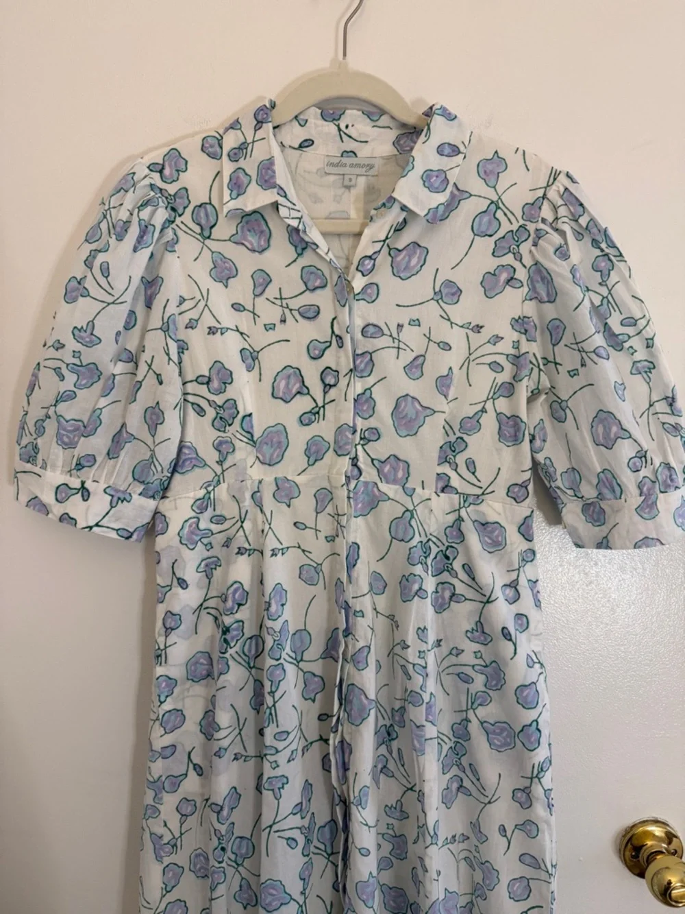 Julia India Amory JA Shirt Spring White Blue Floral Maxi Button Down Dress Small - Picture 2 of 8
